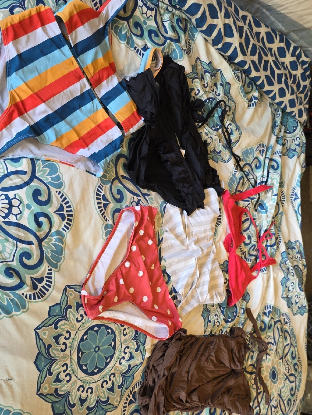 Mixed Women’s Swimwear Bundle - Multicolor Stripes, Black, Coral Polka Dot